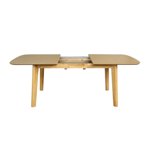 Table à manger extensible rectangulaire 160 - 210cm. placage chêne. teinte naturelle. L 160/210 x P 90 x H 76cm