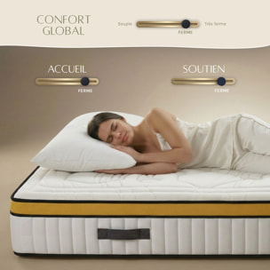 Ensemble Matelas Hybride Aubertin & Sommier Kit Bois, Ressorts Ensachés & Mousse Hyper Soft, 24 cm, Soutien Ferme
