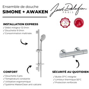 Mitigeur de douche thermostatique Simone + ensemble de douche Awaken