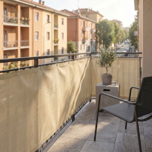 Telo copri balcone frangivento impermeabile 0,9x5 m in HDPE, schermatura privacy oltre 90%, protezione UV 95%, con occhielli e corda, resistente a vento e pioggia, ideale per ringhiera terrazza giardino, facile da installare e durevole