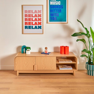 Meuble bas 2 portes 1 étagères Lee beige 140x40cm