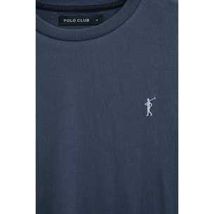 Maglietta blu denim a maniche lunghe, fit dritto con ricamo Rigby Go