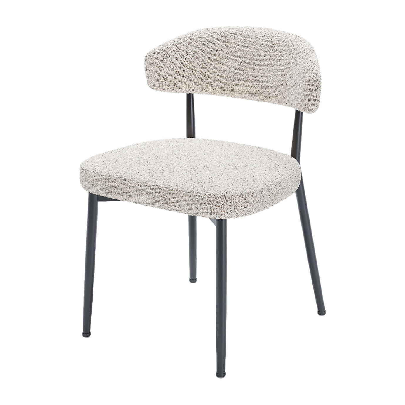 Lot de 2 chaises de salle à manger en tissu bouclette gris et blanc & métal noir