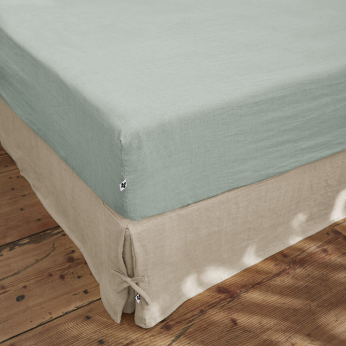 Drap housse "Soline" Lin lavé - Couleur: Soline Eucalyptus