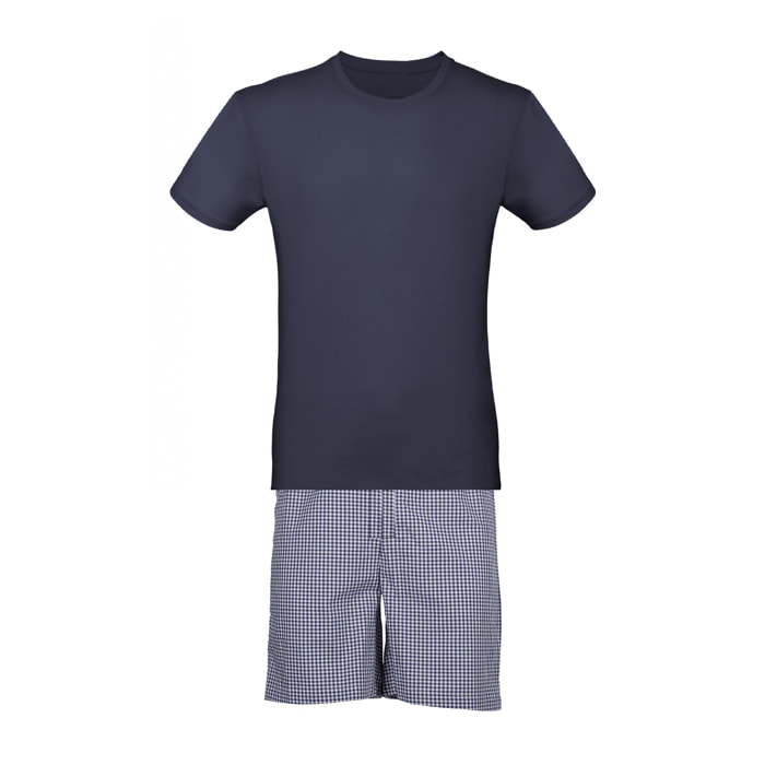 Pigiama leggero UOMO cotone quadretto bianco e blu