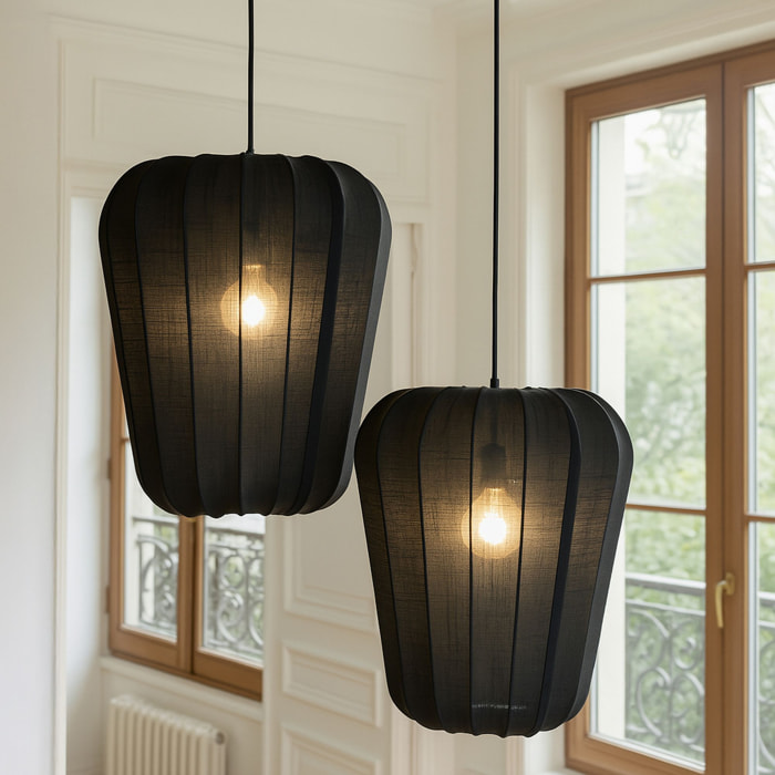 Suspension en coton noir et métal h35cm ALBA