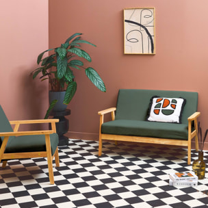 Banquette + fauteuil 3 places bois d'hévéa velours côtelé ISAK