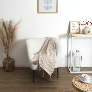 Plaid - HOME DECO FACTORY - Nid d'Abeille - Beige et taupe - 125 x 150 cm