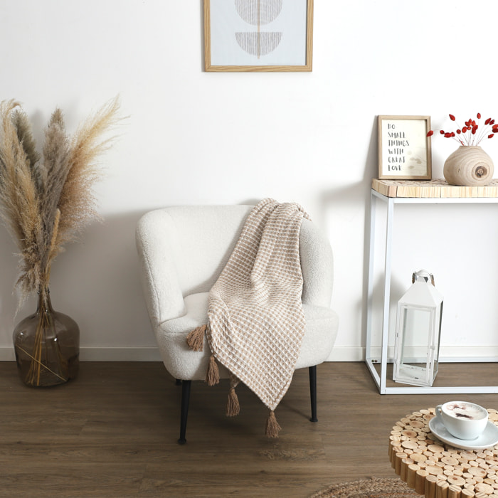 Plaid - HOME DECO FACTORY - Nid d'Abeille - Beige et taupe - 125 x 150 cm