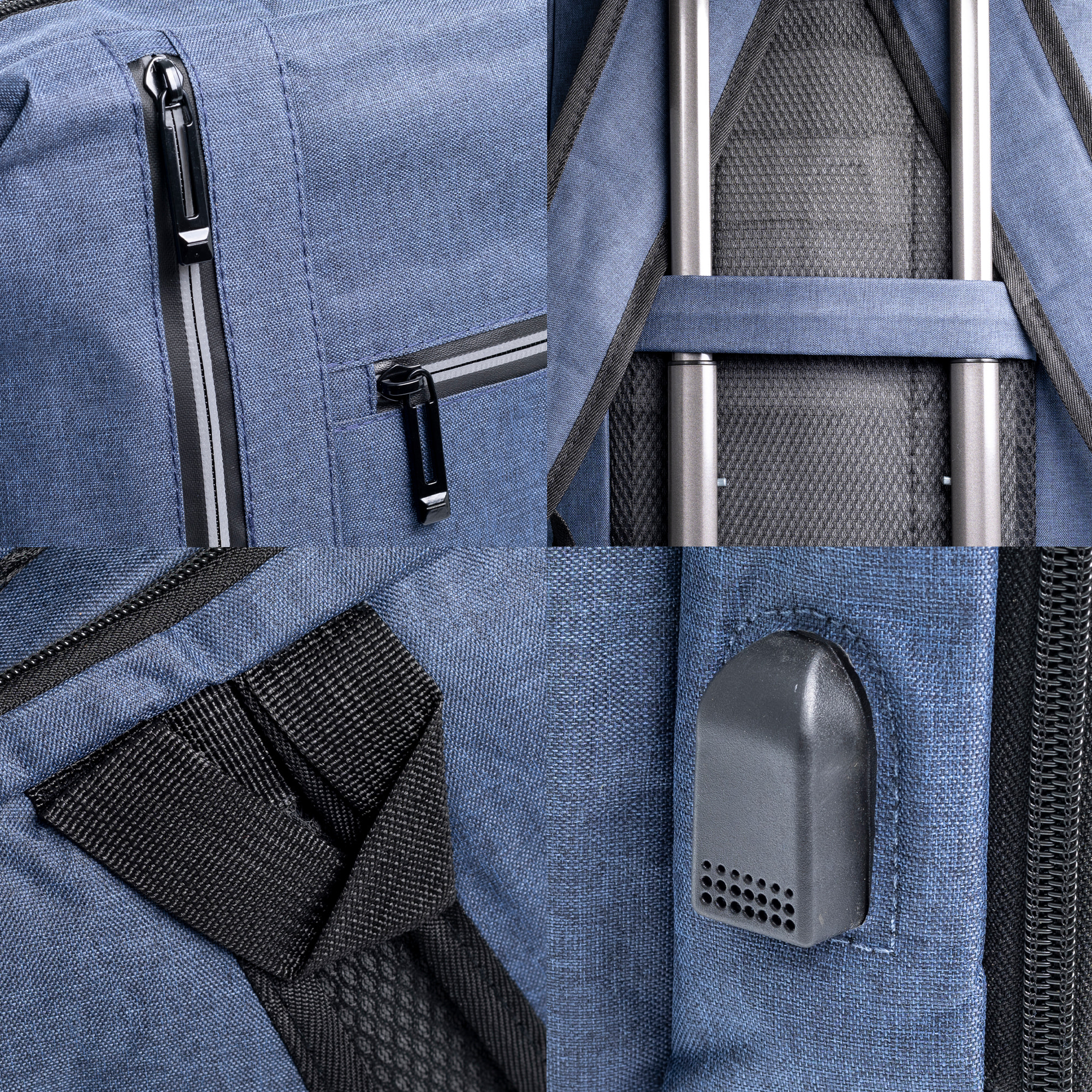 Zaino da cabina multiscomparto, porta laptop 17". Adattabile a Trolley. Presa USB esterna nascosta.