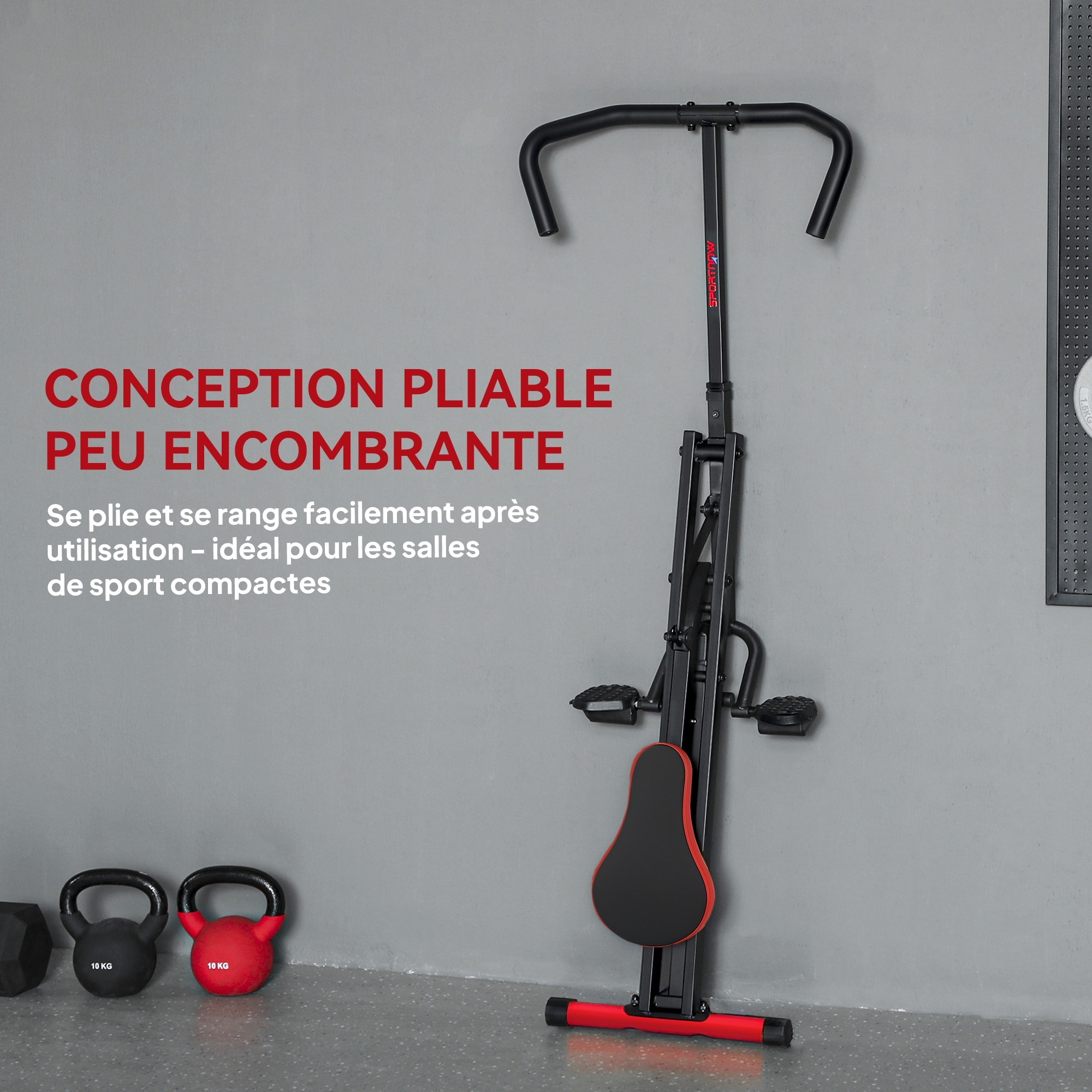 Machine à adominaux - appareil de fitness pliable réglable - rouge noir