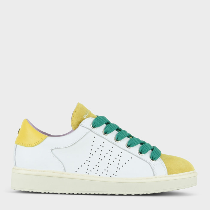 ZAPATO CON CORDONES MUJER P01 DE PIEL Y ANTE BLANCO AMARILLO VERDE PEPPER