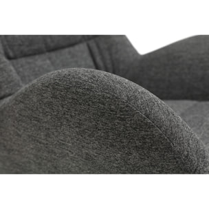 Fauteuil et repose-pieds design en tissu gris foncé et métal noir ZOE