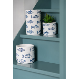 J-Line Cache-pot Poisson Rond - céramique - blanc/bleu - medium