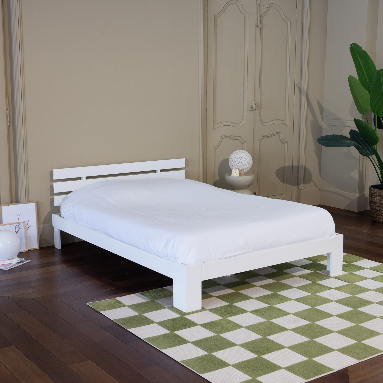 Lit en bois avec tête de lit 140x200cm blanc FINN