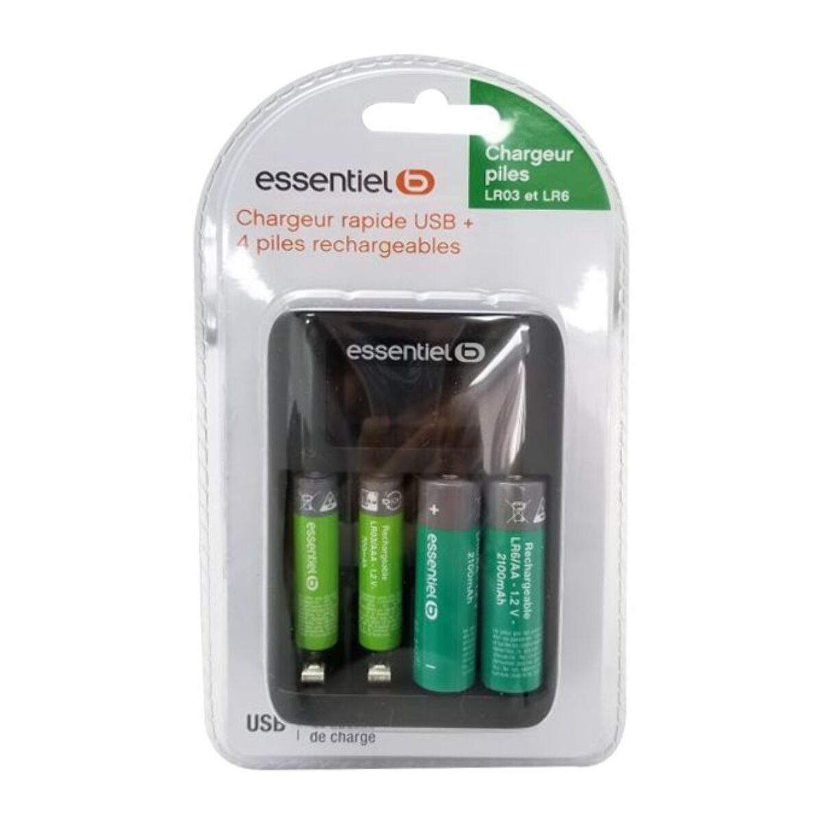 Chargeur de batterie ESSENTIELB +LR06 AA x2 2100NimH+LR03 AAA x2 700NimH