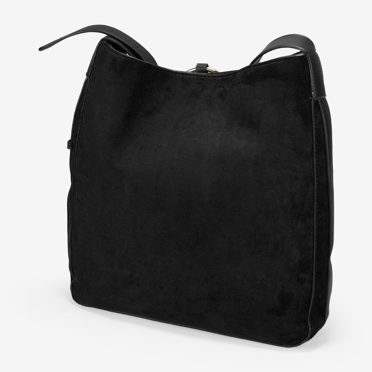 Bolso de hombro negro en ante con argolla metálica