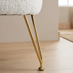 Fauteuil lounge design bouclette piètement épingle acier doré
