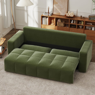 MIDLAND Canapé convertible 3 places avec coffre en bouclette vert