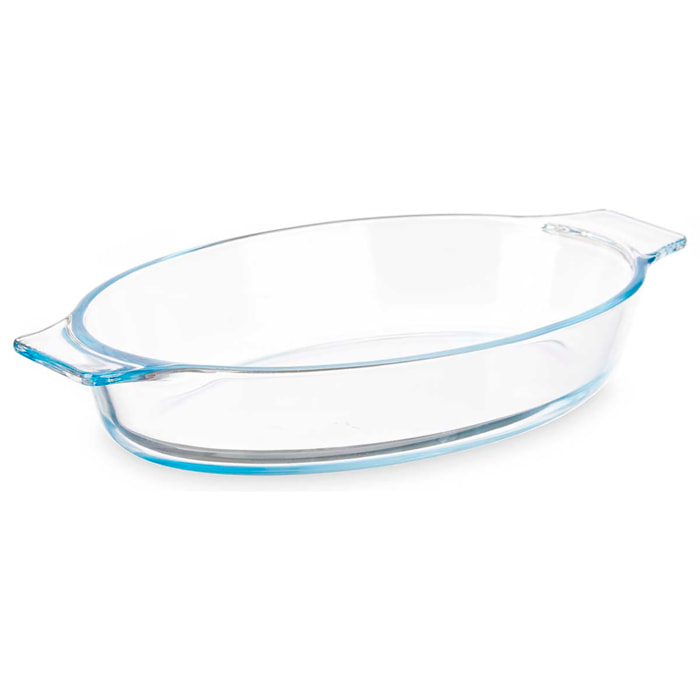 DAM VASSOIO OVALE IN BOROSILICATO CON MANICI 800ML 27x15,8x4,5 Cm. Colore trasparente