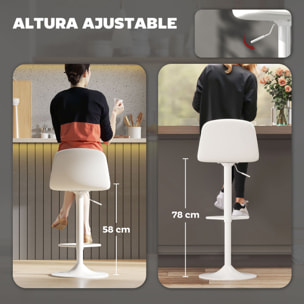 Juego de 2 Taburetes de Bar Taburetes Altos de Cocina Regulable en Altura 84-104 cm con Respaldo y Reposapiés Tapizado en PU Giratorio en 360° para Comedor Mostrador Blanco