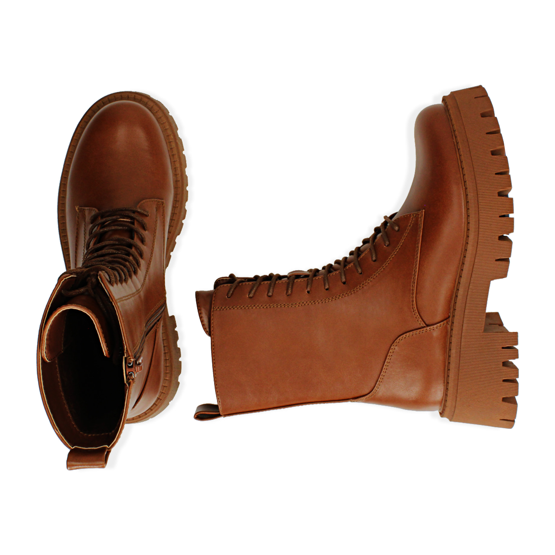 Botas militares coñac, tacón 5,5 cm.