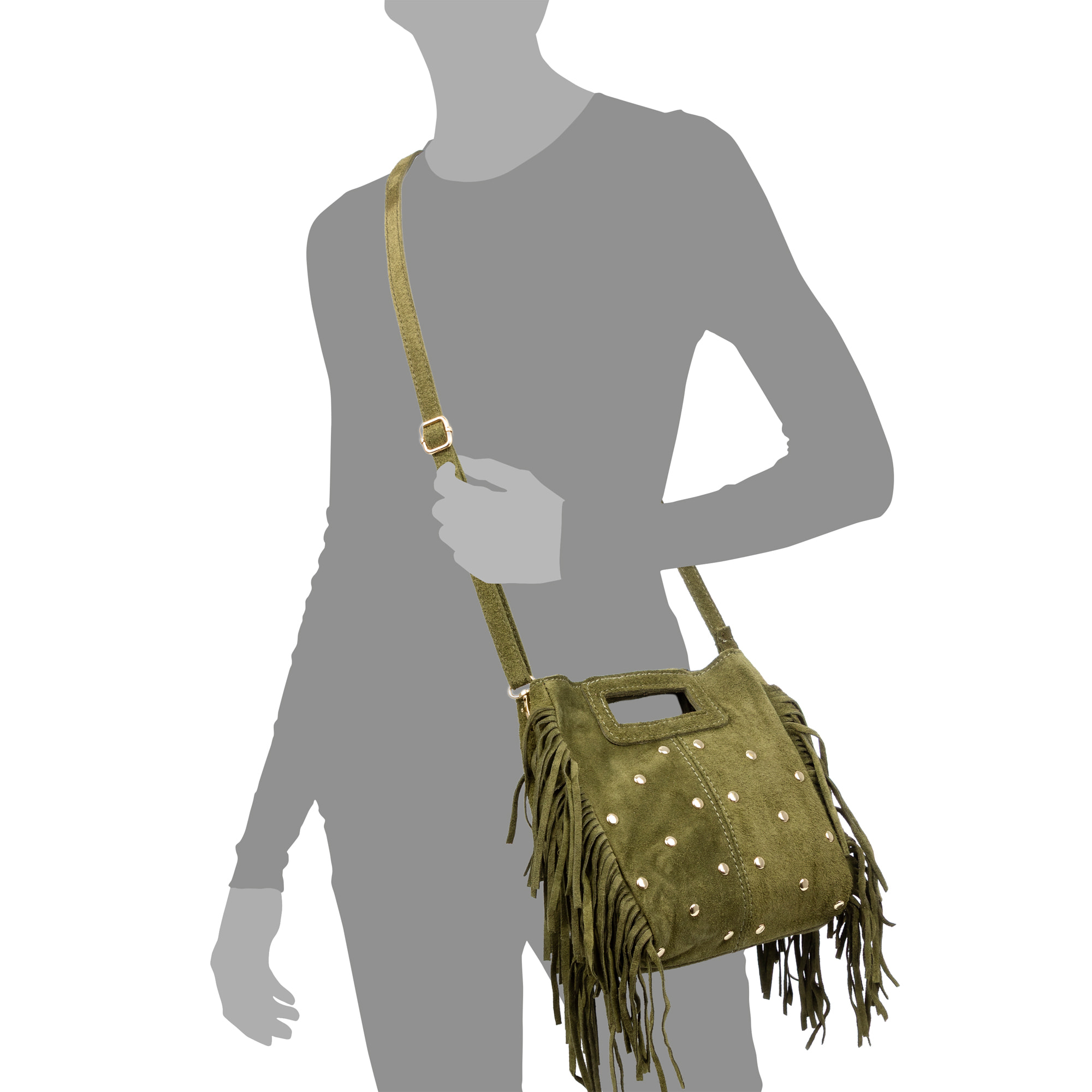 Barbata borsa a tracolla donna. Pelle scamosciata autentica con borchie decorative.