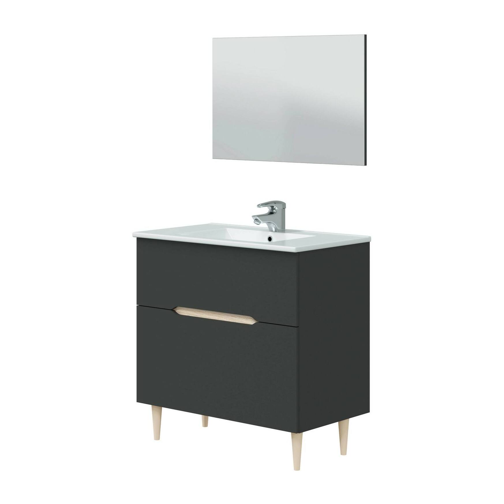 Mobile sottolavabo Yarmouth, Sotto lavabo bagno, Mobiletto da bagno con specchio, Lavabo non incluso, 80x45h80 cm, Antracite e Rovere