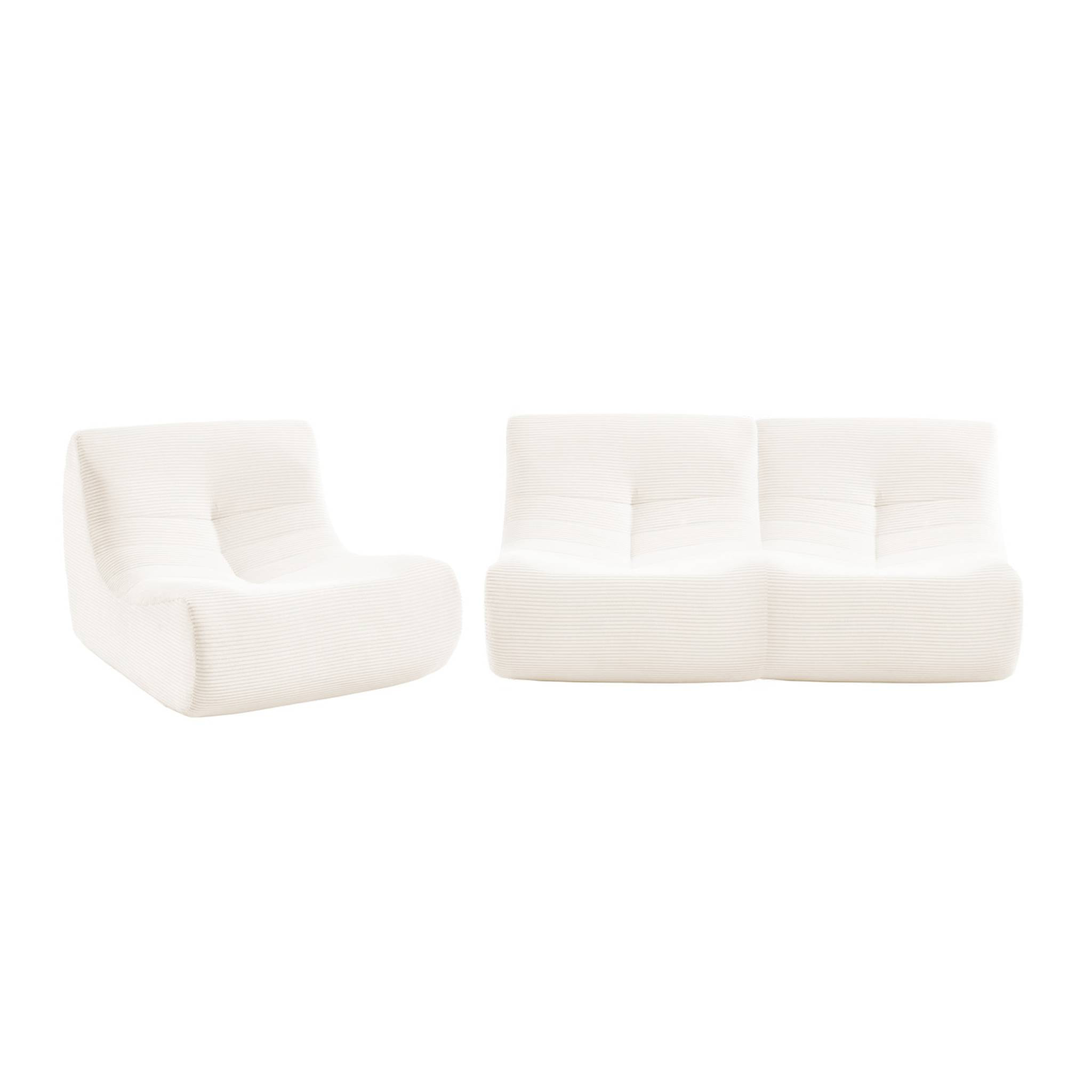 Chauffeuse velours côtelé 3 places crème L 91 x P 105 x H 72 cm - SOKOL