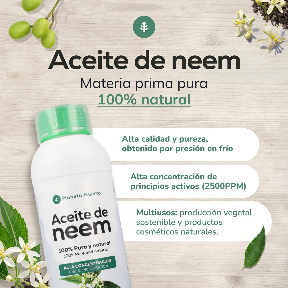 Aceite de Neem 100% Puro y Natural Planeta Huerto 250ml