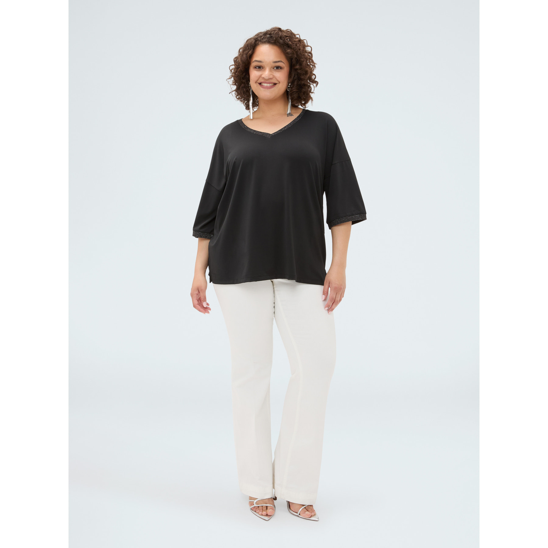 Fiorella Rubino - T-shirt in jersey con bordature lurex - Nero