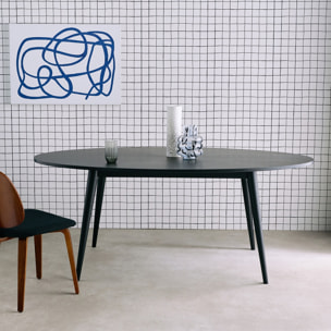 Table à manger ovale bois d'hévéa et placage chêne 6 places DIANE