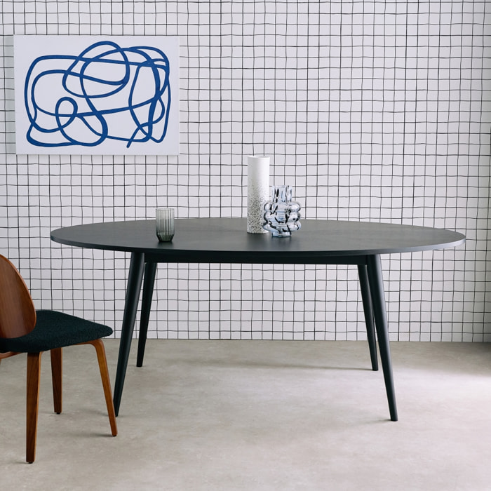 Table à manger ovale bois d'hévéa et placage chêne 6 places DIANE