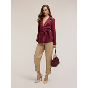 Motivi - Camicia in twill di viscosa con profili a contrasto - Bordeaux