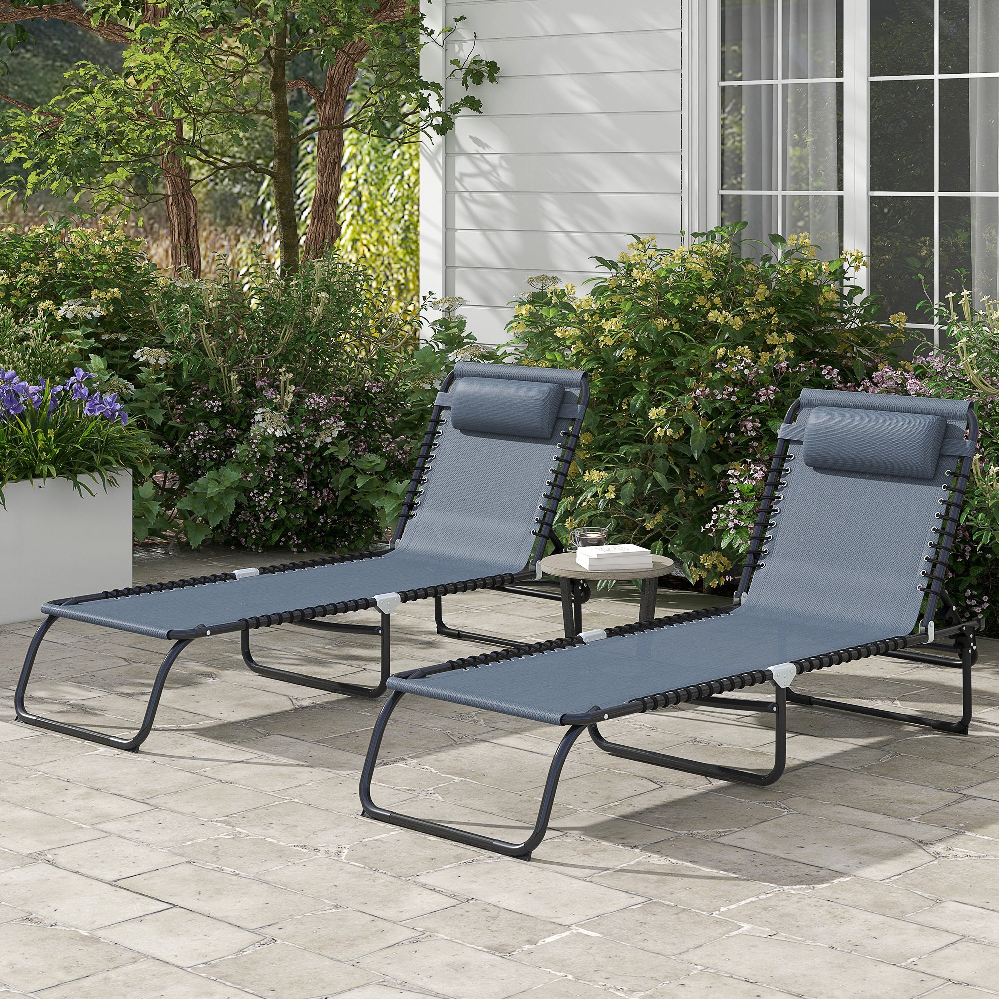 Conjunto de 2 Tumbonas Plegables Tumbonas de Jardín con Respaldo Ajustable en 4 Posiciones Carga 120 kg para Terraza Piscina Playa 197x58x30 cm Gris
