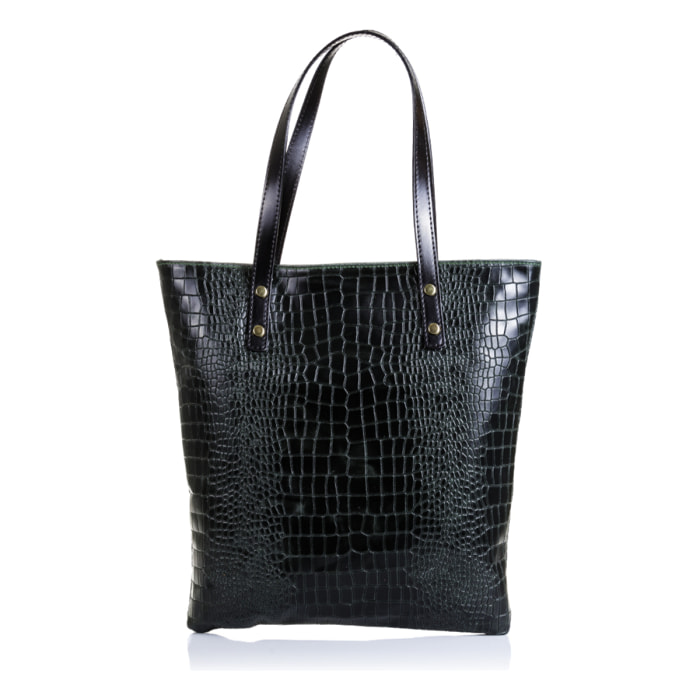 Benedetta Borsa Shopper Donna.Pelle autentica Suede Coccodrillo Stampato