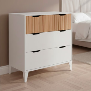 Cassettiera Stile Nordico Con 3 Cassetti Mobile Per Camera Da Letto Con Gambe Rialzate Mobile Design Scandinavo 70.5 x 76 x 40 Cm Bianco E Rovere