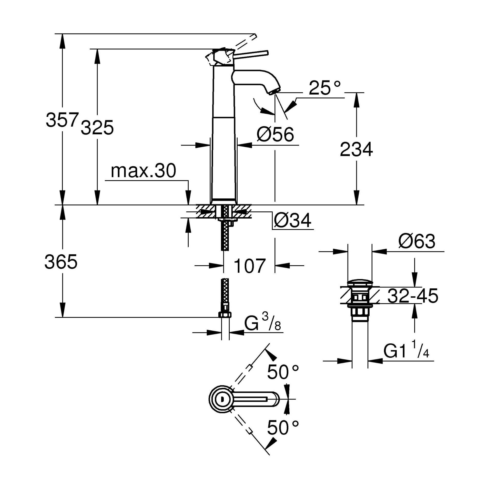 GROHE Start Classic Mitigeur monocommande Lavabo Taille XL Chromé 23784000