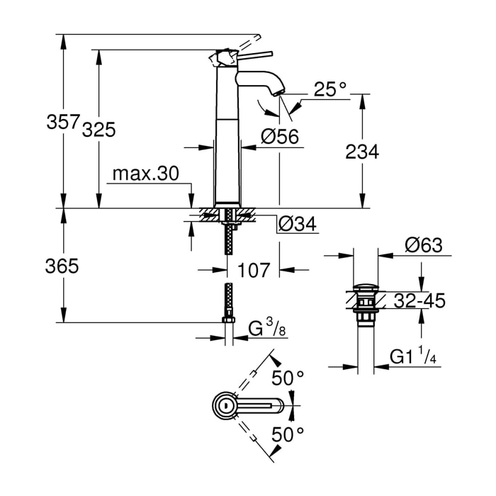 GROHE Start Classic Mitigeur monocommande Lavabo Taille XL Chromé 23784000