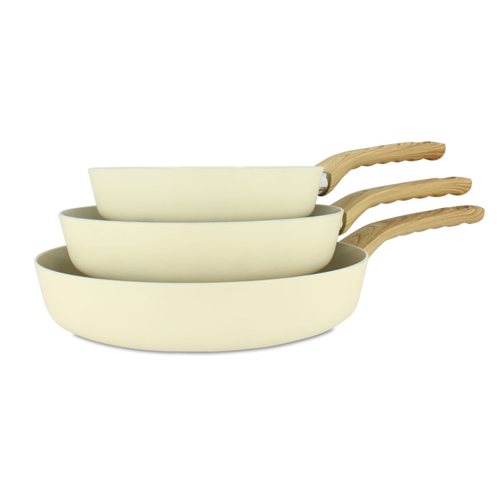 Lot de 3 poêles revêtement céramique crème - tous feux CREME