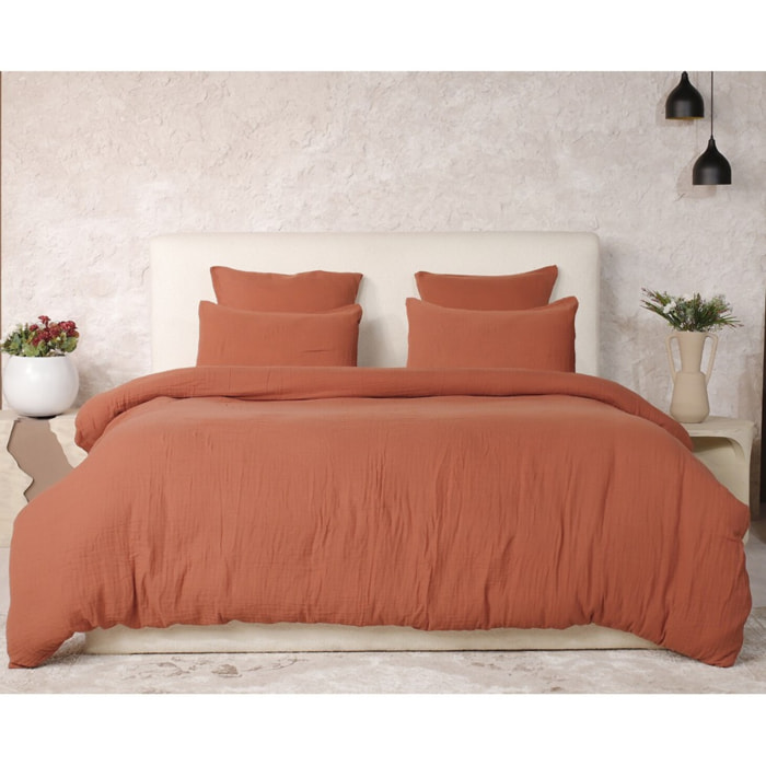 Parure housse de couette coton safran mineral, safran