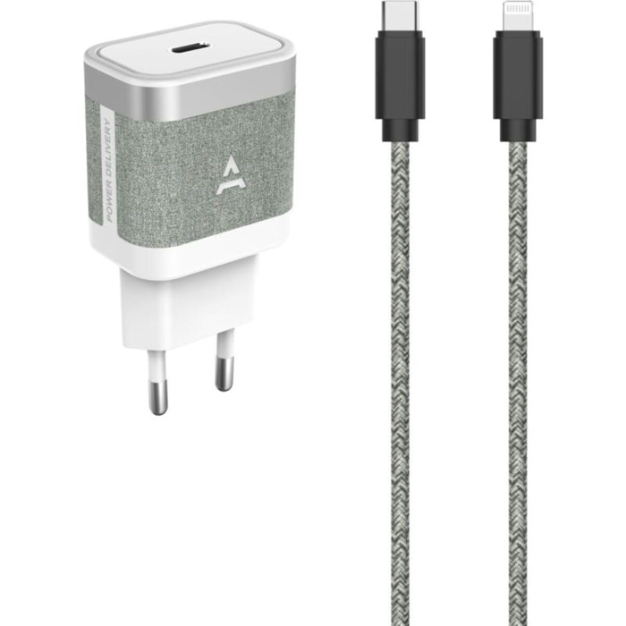 Chargeur secteur ADEQWAT 30W + cable USB-C / Ligthning
