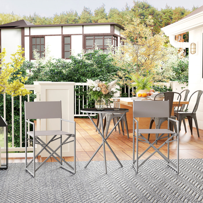 Conjunto de Muebles de Jardín de 3 Piezas Juego de Muebles de Balcón con 2 Sillas Plegables Mesa con Encimera de Vidrio Templado y Estructura de Acero para Terraza Patio Exterior Gris Oscuro