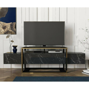 Mobile porta TV Dgiacint, Credenza da soggiorno, Armadio basso per TV, Base parete attrezzata, 160x46h50 cm, Nero e Oro