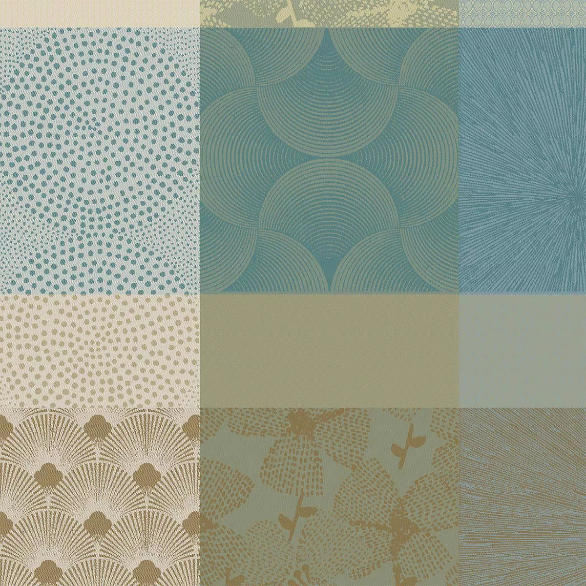 Serviette pur coton motif jacquard bleu beige Mille zen ecume