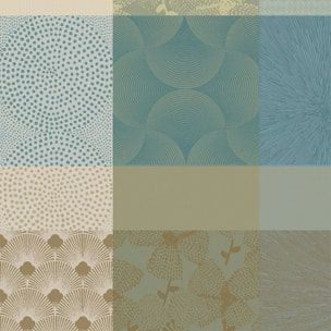 Serviette pur coton motif jacquard bleu beige Mille zen ecume