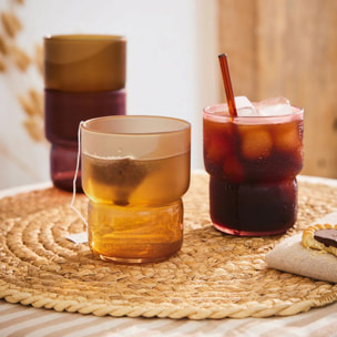 12 vasos de agua 27 cl de vidrio tintado (rosa, burdeos, ámbar, beige) Moka Delice - Luminarc