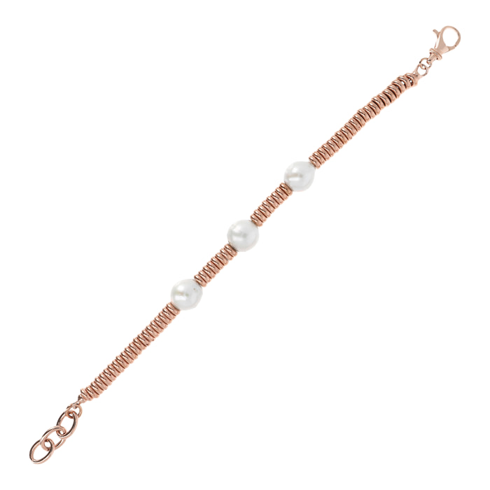 Bracciale con Rondelle e Perle Coltivate d'Acqua Dolce Bianche Ø10mm Placcato Oro Rosa 18kt