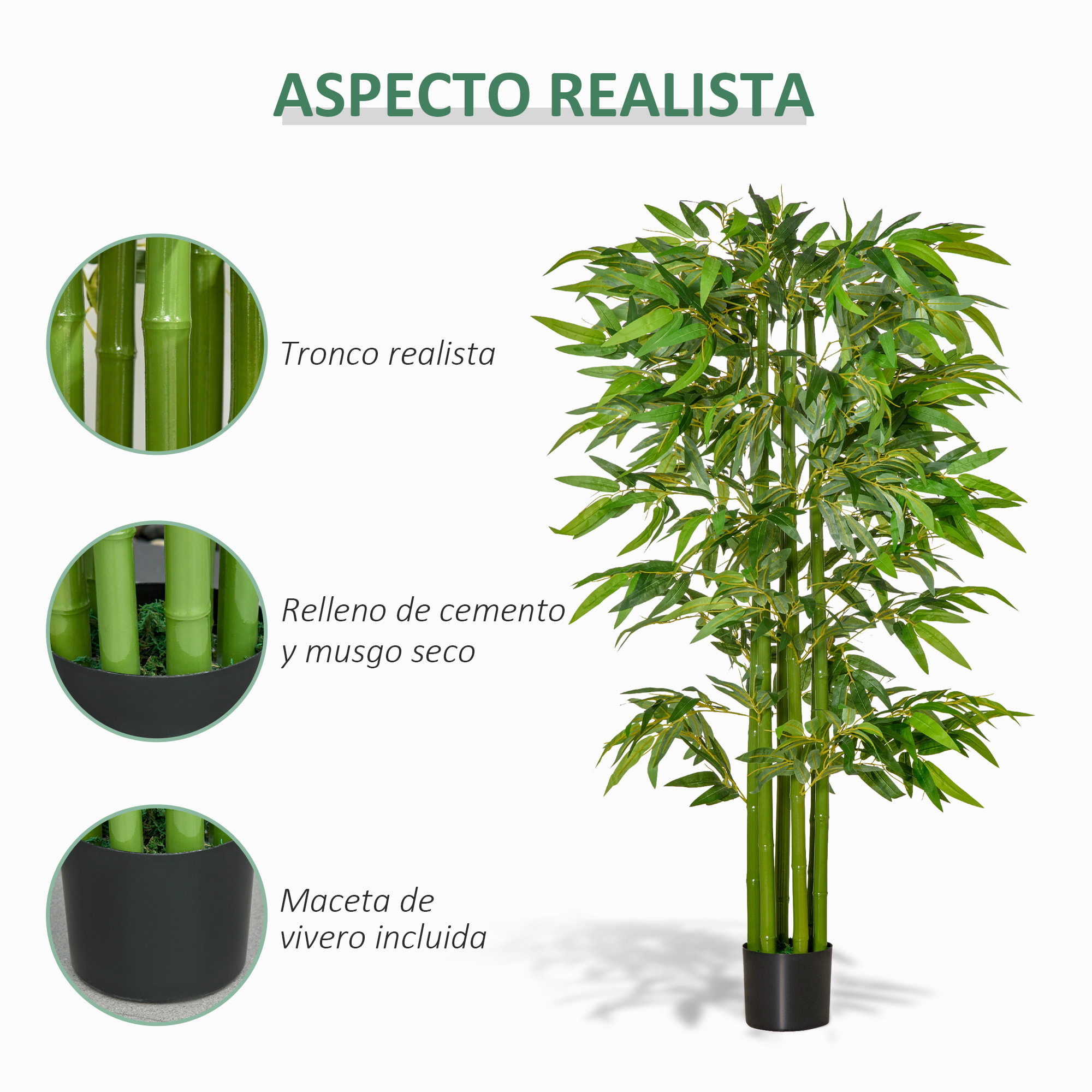 Árbol de Bambú Artificial 160 cm Planta Artificial con 975 Hojas y Maceta Planta Artificial Decorativa para Interior y Exterior Hogar Salón Oficina Verde