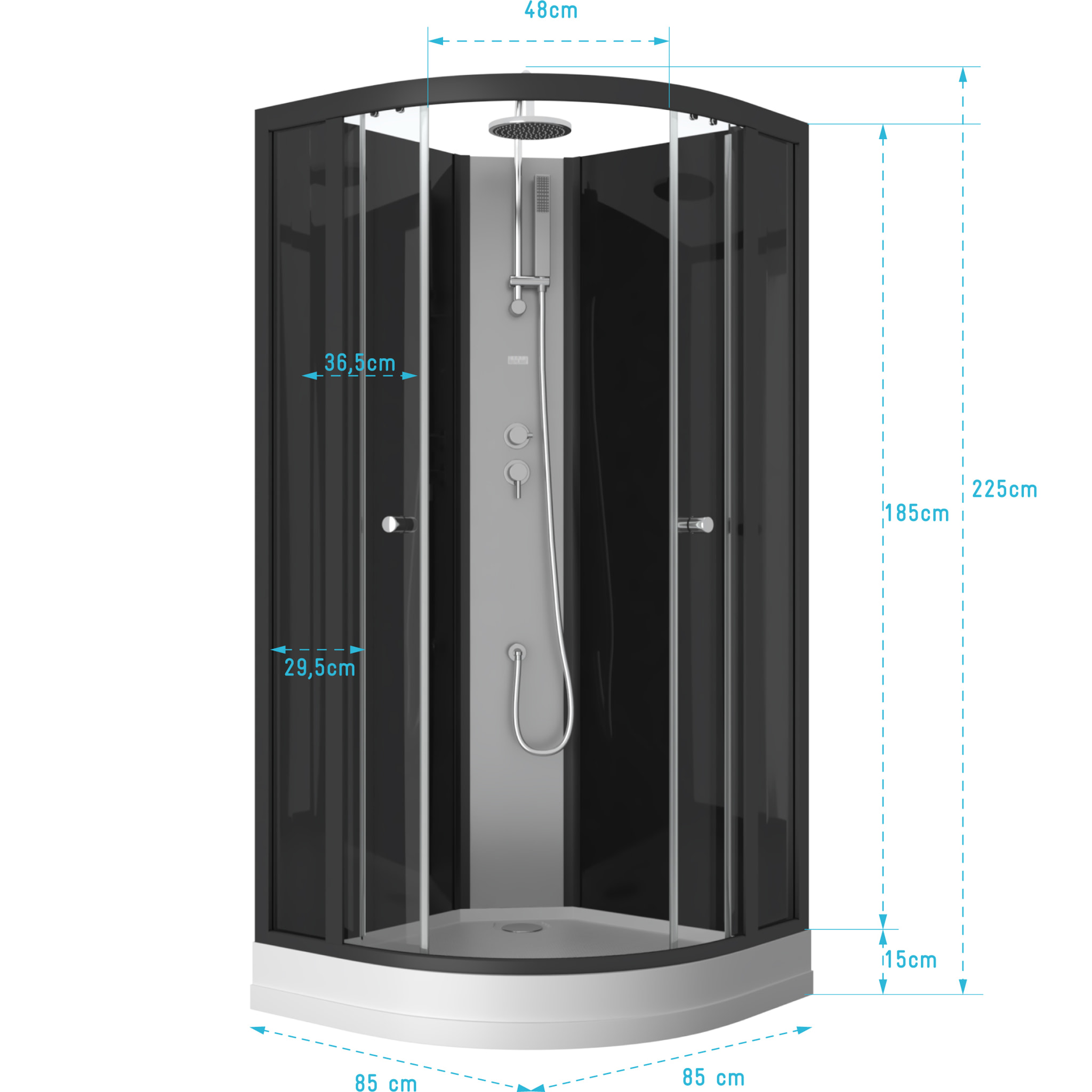Cabine de douche 1/4 de cercle 85x85x225cm - NEBULA